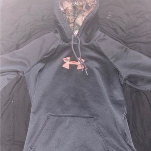 Grey under Armour hoodie with pink and camouflage.